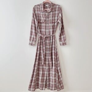 Dylan 100% Cotton Plaid Belted Maxi Shirt Dress
